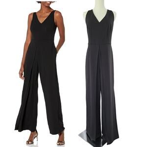 ADRIANNA PAPELL Black Wide Leg Sleeveless Jumpsuit Size 12 Office to Evening